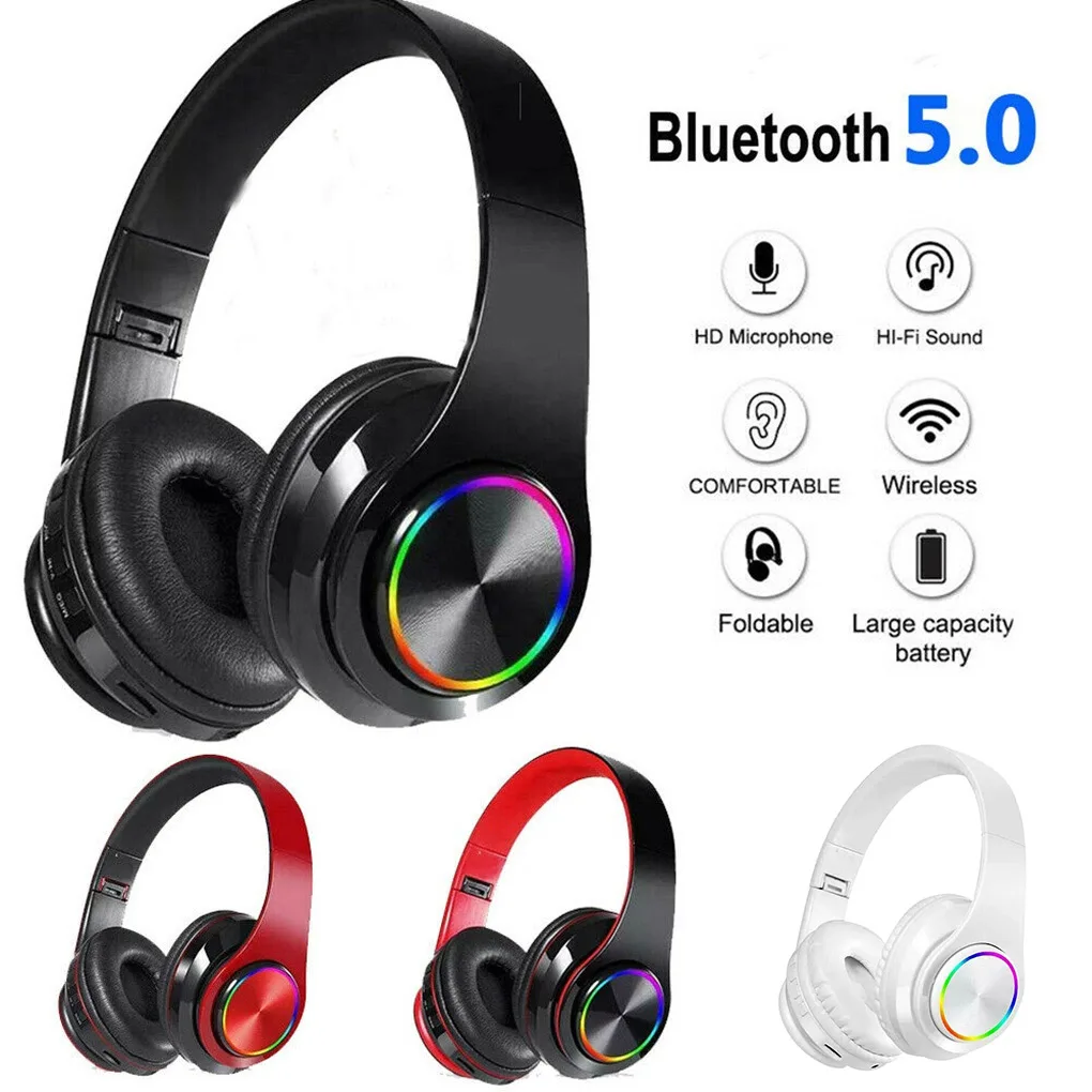 B39 LED Wireless Headphone Bluetooth V5 0 Headset Headphone Breathing Lights With MIC Support TF Card Earphone