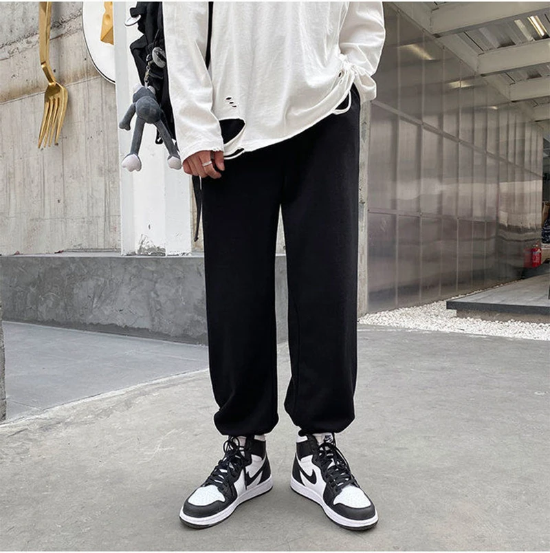 2021 New Plaid Casual Sweatpants Men Spring Autumn High Waist Elastic Loose Trousers Men Korean Drawstring Wide Leg Pants