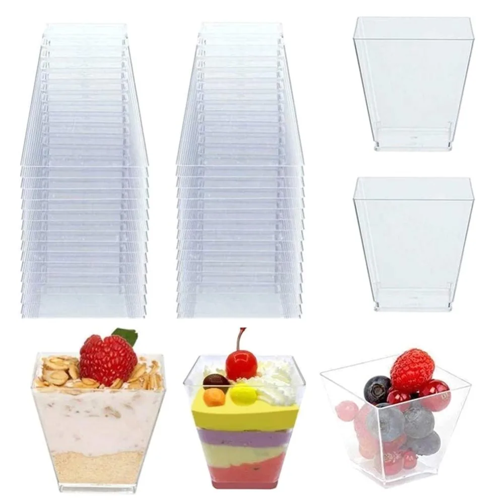 25/50/100pcs 60ML Disposable Plastic Dessert Cups Birthday Transparent Party ice Cream Cup Home Christmas Supplied