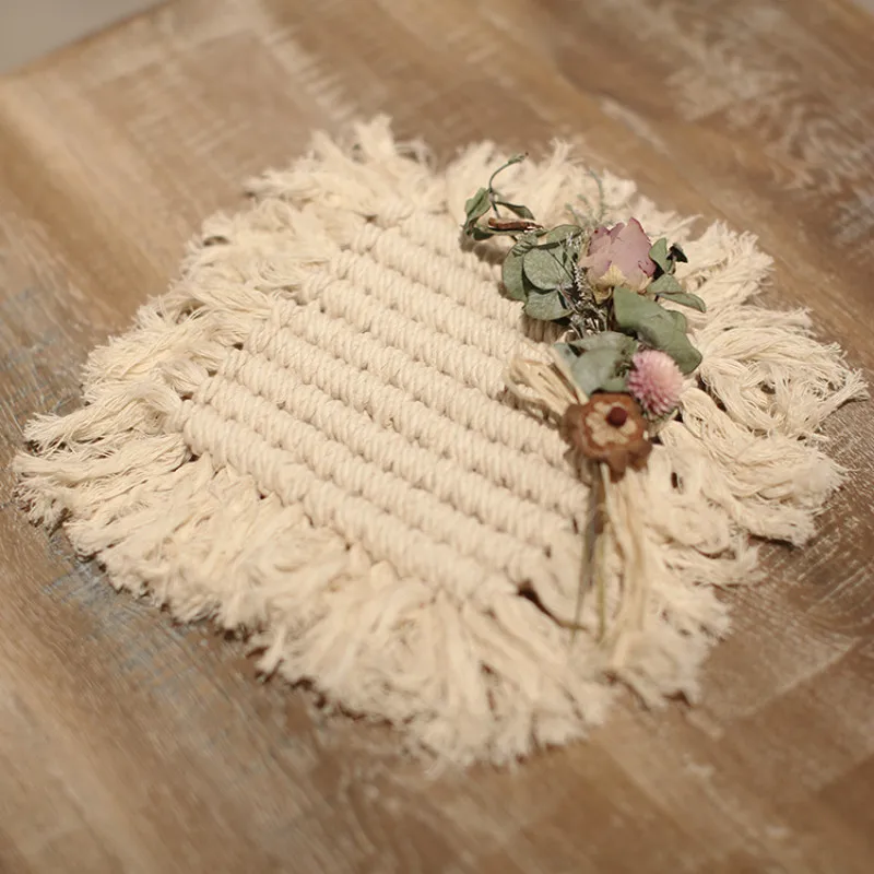 

Placemat for Dining Table Macrame Handcrafted Cotton Braid Cup Pad The Home of The Home Decoration Tablecloth Table Mat Boho