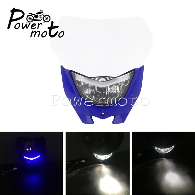 Внедорожные фары для мотокросса Dual Hi/LO Light Dirt Bike передняя лампа W/светодиодный противотуманный фонарь для Yamaha WR TTR YZF 250 450 WR450 WR250 - Цвет: Blue w WhiteLED