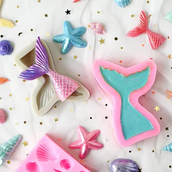 

3D Mermaid Tail Silicone chocolate Molds Fondant Cake Decorating tools sea Shell Candy Sugar Craft Gum Paste Baking Moulds