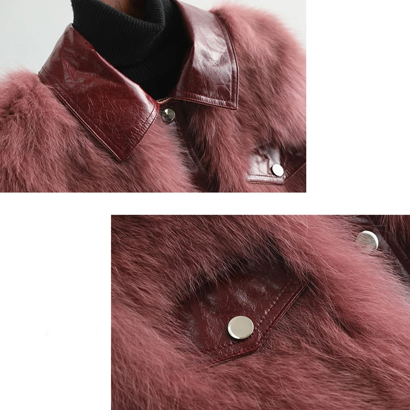 Clearance Pudi women winter real fox fur coat jacket lady warm natural fur coats jackets with genuine leather A59886 4