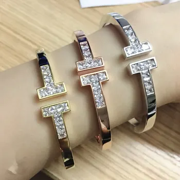 

Fashion party Jewelry double bangle for women mencouple initial letter smile bracelet sign marked famous brand jewelry