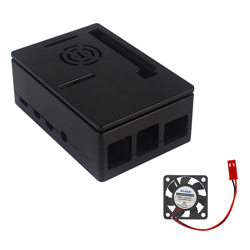 Enhanced Black ABS Cooling Case with Fan for Raspberry Pi, Compatible with 3.5-inch Screen Display