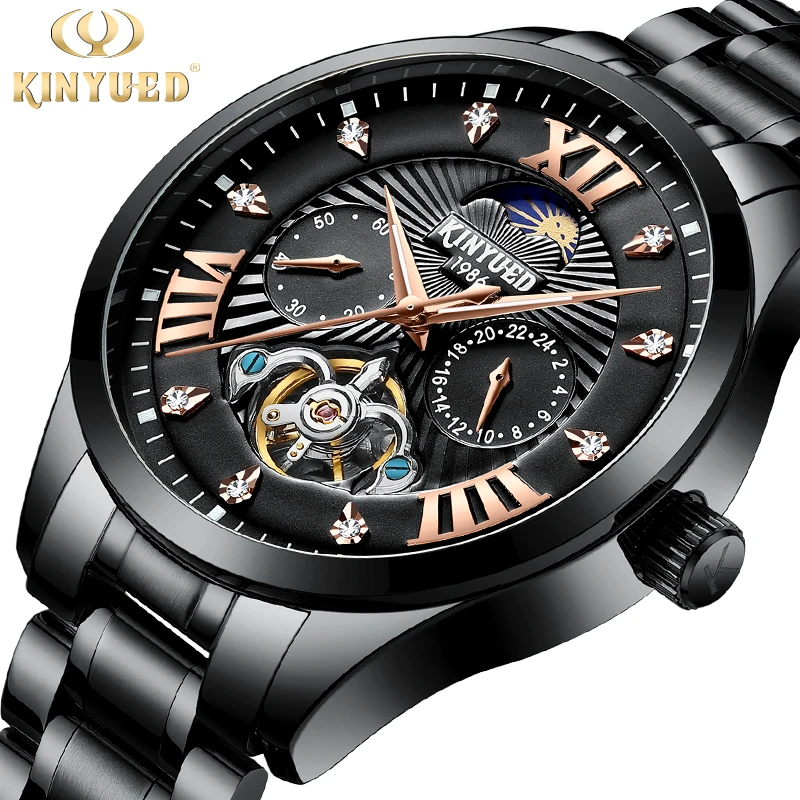 

Diamond Skull Dial Automatic Mechanical Men's Watch Multi-Function Luminous Moon Tourbillon Hollow Design Watch Men Mechanical