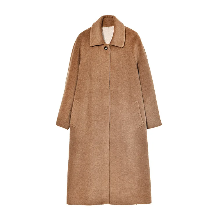 Шерстяное пальто новое зимнее шерстяное пальто женское шелковое бархатное Свободное пальто из шерсти альпаки теплое длинное женское пальто