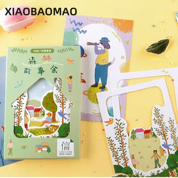 

30 Pcs/pack Cute Animal Fox Rabbit Postcards 143*93mm Leaf Plant Design Painting Style Note Card Postcard Kids Gifts