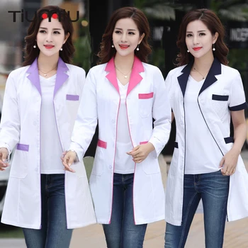 

2020 Summer Hospital Doctor's Uniforms Lady Short Sleeve Medical Clothes Beauty Salon V-neck White Lab Coat Nurse Uniform work