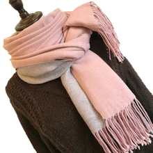 Двусторонний однотонный теплый шерстяной кашемировый шарф с кисточками, женский зимний шарф