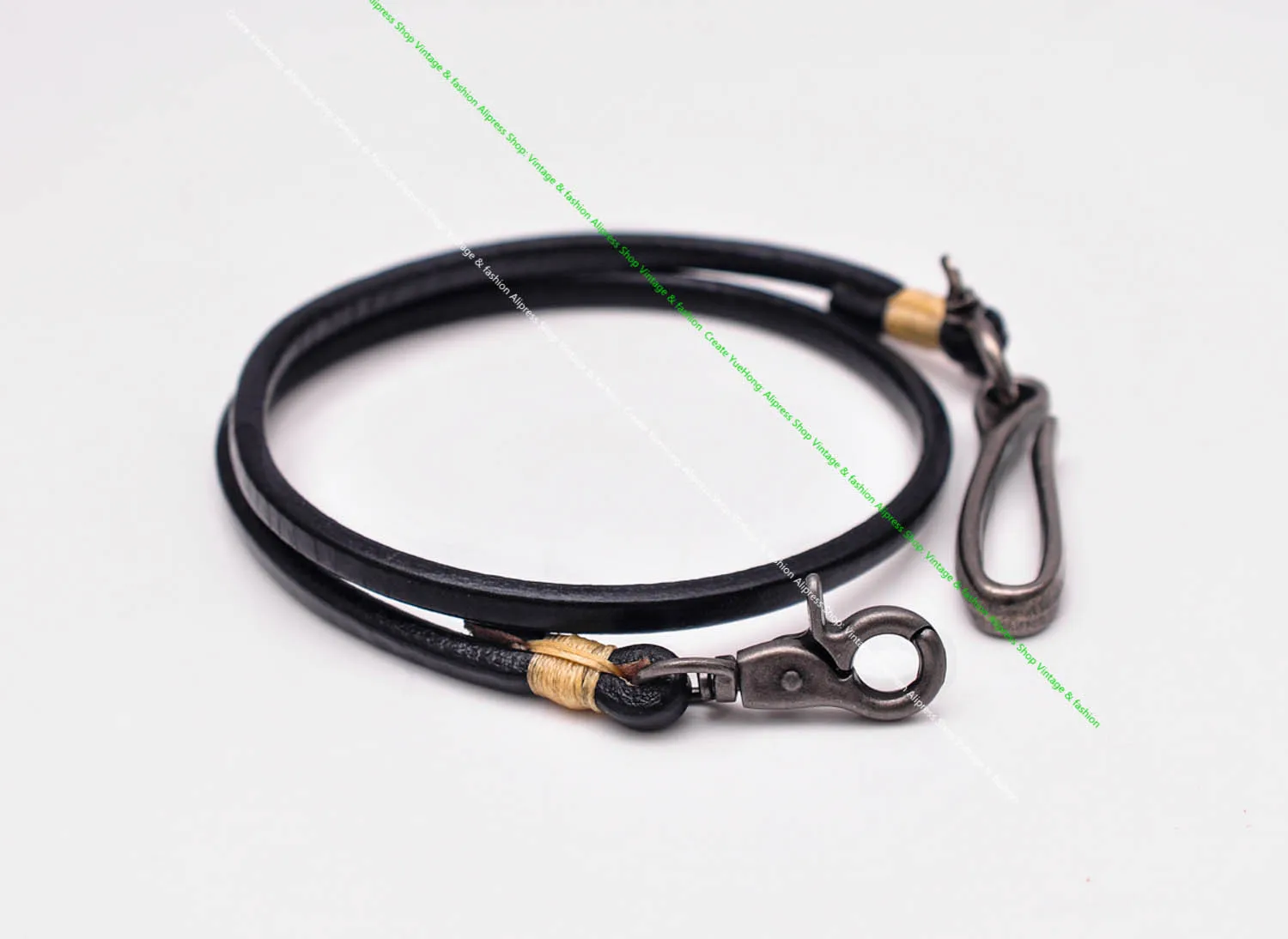 15–30 Zoll handgefertigter langer Biker-Motorrad-Trucker, schwarz, dickes veganes Rindsleder, schlichtes Leder, Schlüsselanhänger, Jean-Geldbörsenkette mit Hakenverschluss – Detail 4