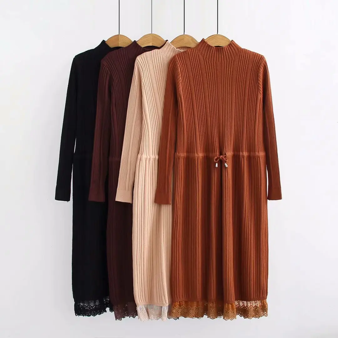 

2xl 3xl Plus size knitted sweater dress casual patchwork straight loose long dress elegent big size women winter dress 2019