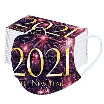 

100pc Mascarillas Adult 2021 Happy New Years Disposable Masks Three Layer Filter Thicken Маска Breathable Face Masks Mondkapjes