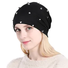 Повседневная Женская теплая зимняя шапка Soild Индия заклепки Эластичный Тюрбан вязаная шапка потеря волос головной платок, шарф czapka zimowa