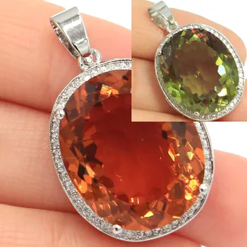 

34x21mm Big Oval 22x18mm Created Color Changing Spinel Zultanite CZ Party Woman's Silver Pendant