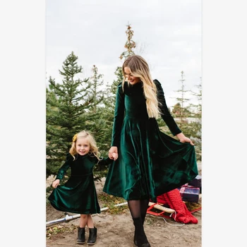 

Mother daughter dresses spring Europe and America Korean Fleece Long Sleeve Parent-child One-piece Dress Mom And me Baby Dress