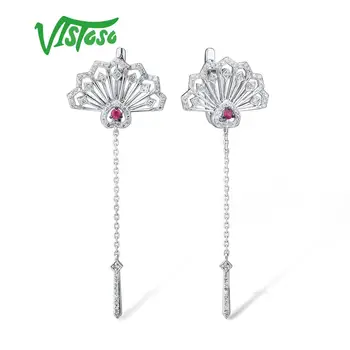 شراءVISTOSO أقراط الذهب للنساء حقيقية 14K 585 الذهب الأبيض يتوهم روبي تألق الماس المشاركة الذكرى غرامة مجوهرات