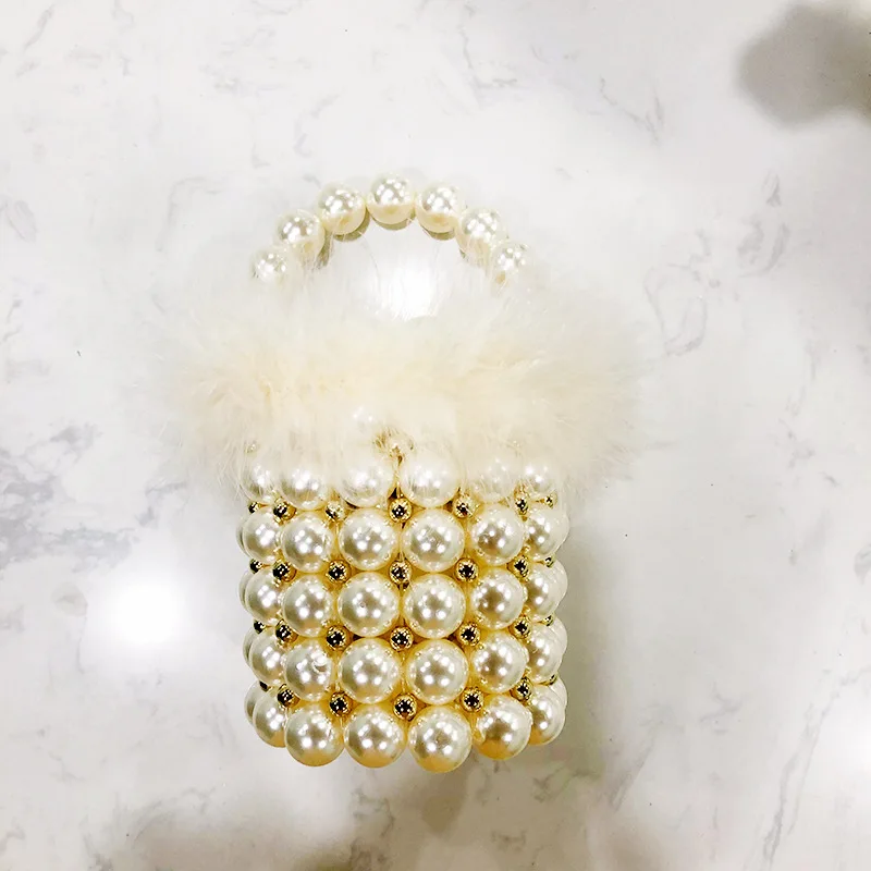 Luxury Design Mini Bucket Bag Pearl Beaded Women's Purse and Handbag Wedding Bridal Clutch Evening Bag Party Shoulder Bag