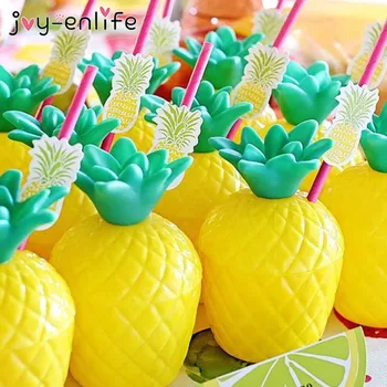 

Hawaiian Hula Beach Party Plastic Pineapple Coconut Drinking Cup Cocktail Drinking Straws Summer Flamingo Party Birthday Decor