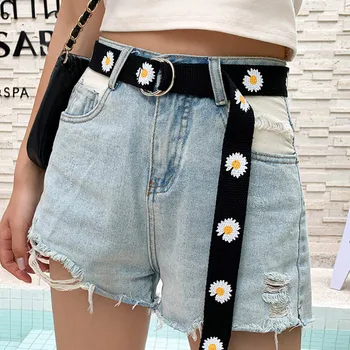 

Korean Fashion Canvas Belts Women Daisy Double D Ring Buckle Long Waist Strap Harajuku Jeans Trousers Casual Female Student Belt