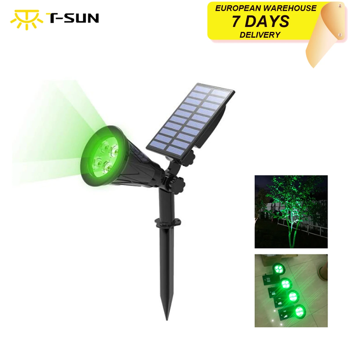 T-SUNRISE  1/2/4 Packs Outdoor Solar Light Angle Adjustable 4 LED Lighting Waterproof Garden Light for Yard Path Green Color solar powered street lights