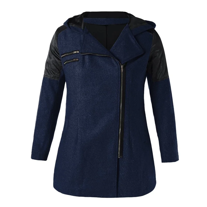 Navy Female Jacket Women Warm Slim Jacket Thick Parka Overcoat Women Hooded Winter Autume Zipper Thick Patchwork Jacket Coat Outwear - Цвет: Navy