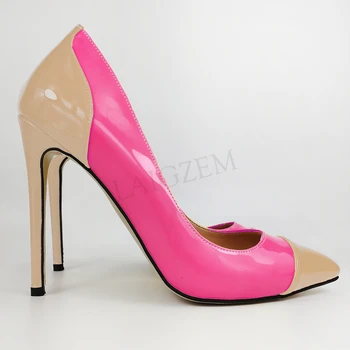 

LAIGZEM Candy Colors Women High Heels Stiletto Pumps 100% Handmade Shoes Woman Tacones Zapatos Basic Shoes Plus Size 43 46 47
