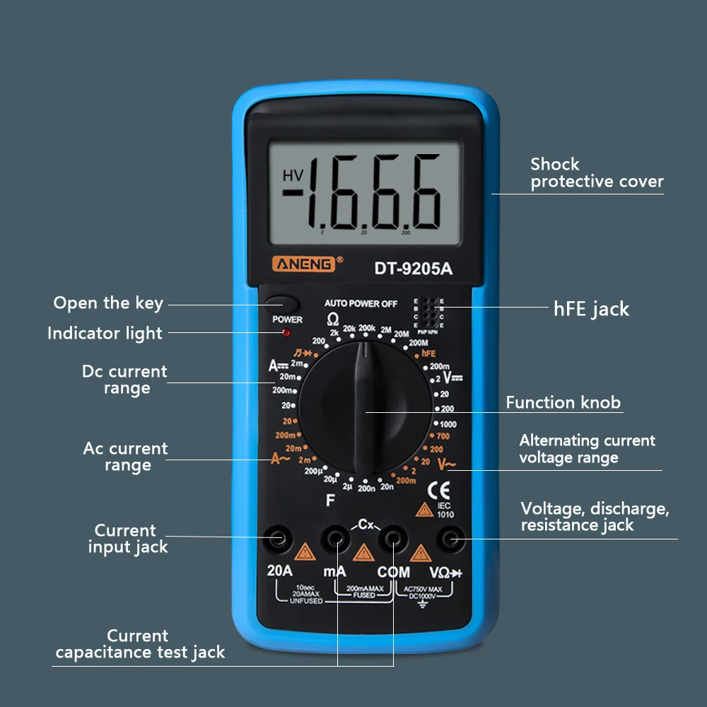 9205A мультиметр AC DC Цифровой мультиметр профессиональный тестер Измеритель емкостный вольтметр цифровой ЖК-дисплей 1999 счетчиков