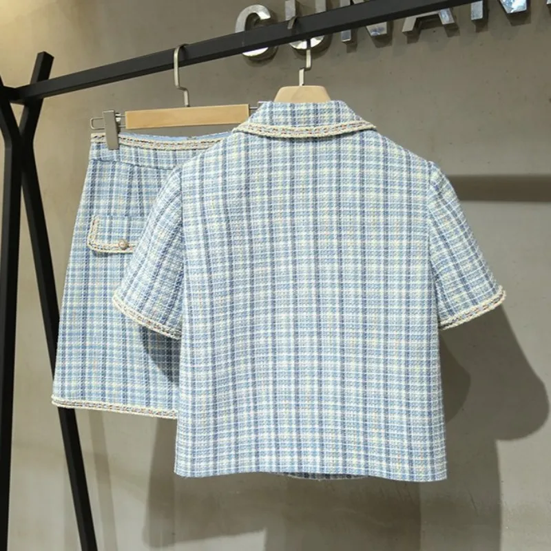 Весенняя Новинка женское клетчатое твидовое короткое пальто с коротким рукавом