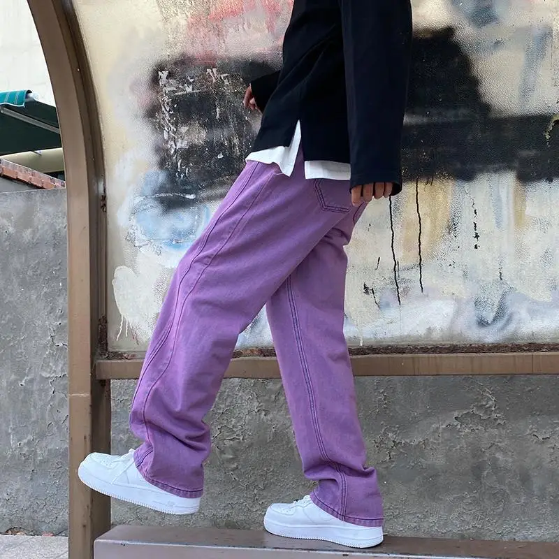 Oversize Men's | Denim Jeans Trousers | Men's Purple Pants | Pants - Jeans - Aliexpress