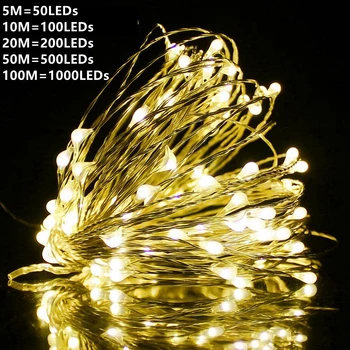 10M 20M 50M 100M Koperdraad Led String Fairy Lights Kerstboom Wedding Garland Party Outdoor hoom Decoratie DC12V Aangedreven