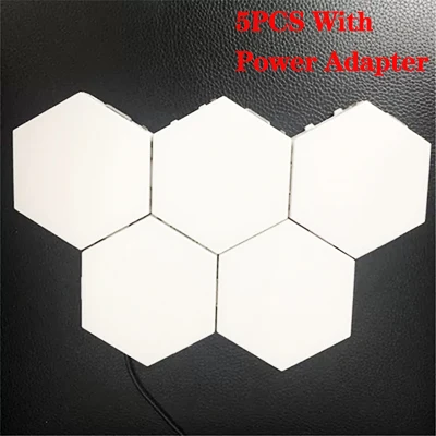 5pcs With Adapter Quantum lamp LED Touch Sensing Night Light Magnetic Hexagons Creative Home Living Room Decoration Wall Lampara Free Shipping - Цвет абажура: 5pcs With Adapter