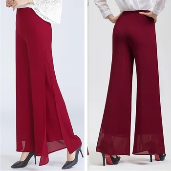 

ZOGAA Women's Wide Leg Trouser Hot Sale Casual Vintage High Waist Chiffon Side Split Light Comfort Wide Leg Pants Dropshipping