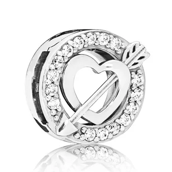 

New 925 Sterling Silver Bead Charm Reflexions Asymmetric Heart & Arrow Clip Stopper Lock Beads Fit Bracelet Diy Jewelry