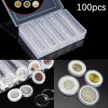 

19/20/22.25/25/27/30mm Commemorative Rectangle Coin Storage Box Clear Round Capsule Case coins collection protect Coins Holder