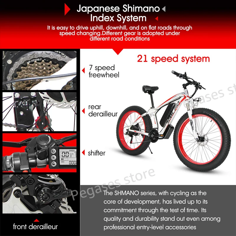 26 Inch Electric Bike 1000W Motor Fat Tire Mens Snow Beach Ebike 48V 13AH Lithium-ion Battery Adult Snowbike Electric Bicycle