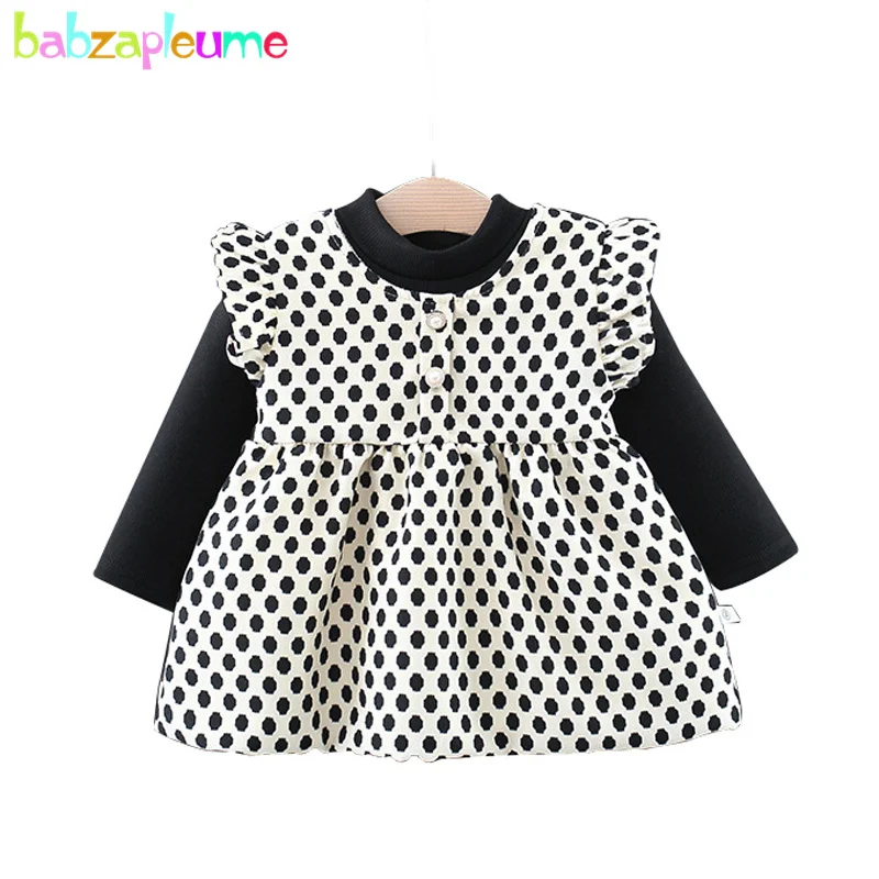 

2Piece Fall Winter Toddler Girl Outfits Newborn Baby Dresses Cute Dot Sleeveless Warm Princess Dress+T-shirt Kids Clothes BC2150