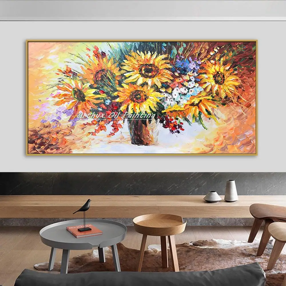 Arthyx Hand Painted Modern Abstract Thick Sunflower Oil Paintings On