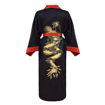 

Traditional Chinese Women Nightgown Unisex Casual Soft Satin Sleepwear Kimono Gown Exquisite Embroidery Dragon Wedding Robe