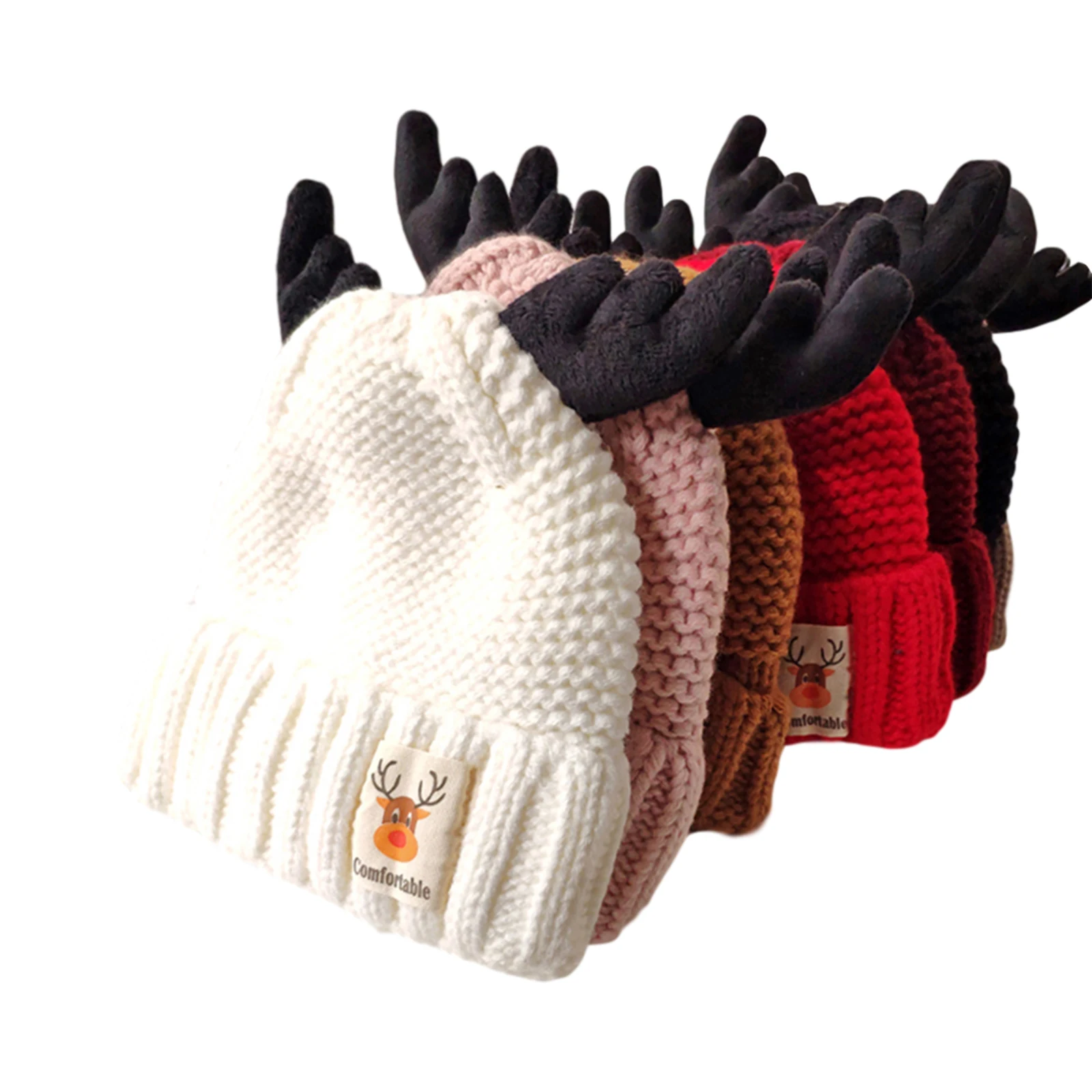 

2020 Christmas Cartoon Knitted Hat Autumn Winter Children Three-dimensional Antler Warm Cap Windproof Breathable