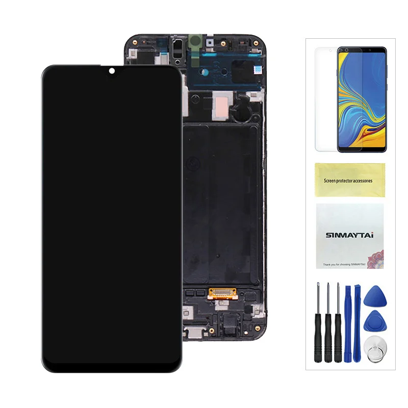 Black With Frame 6,4 ''Super Amoled для samsung galaxy A30 lcd дигитайзер A305/DS A305F A305FD A305A дисплей кодирующий преобразователь сенсорного экрана в сборе - Цвет: Black With Frame