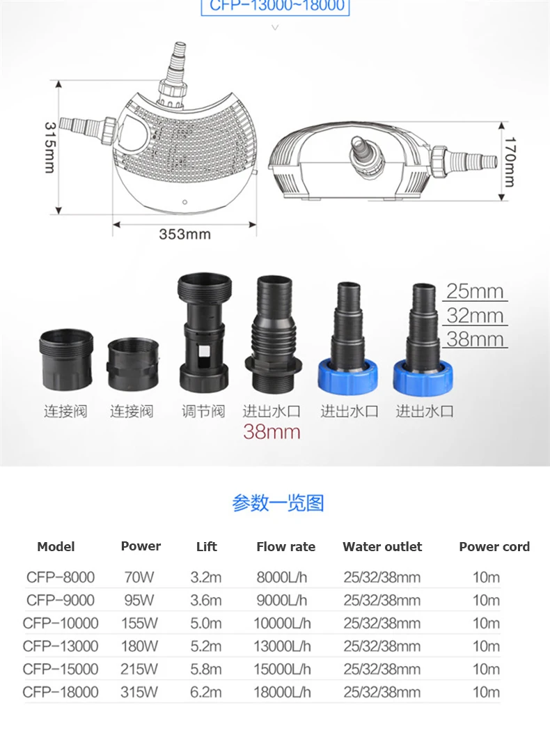 CFP Garden Pond Fountain Pump Garden Fish Pond Pool Filter Pump