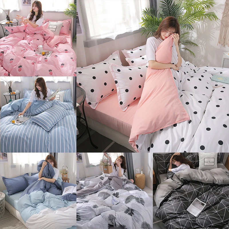 

Home Textile Bedding Sets pink cute Wave point bed linens stripe Duvet Cover Set Quilt cover nordic bed 3/4pcs queen king size
