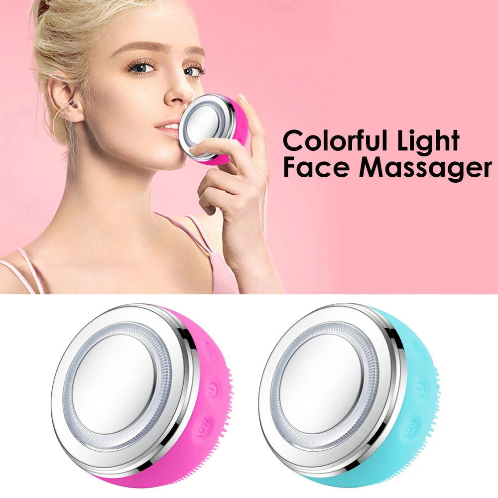

2in1 LED Light Silicone Heating Face Cleanser Massage Facial Cleaning Skin Scrub Washing Brush Skin Care Cleaner Massager