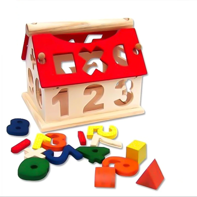 

Wooden House Montessori Puzzle Math Arithmetic Bricks Color Recognition Learning Educational Game Baby Toddler Toys for Children