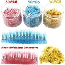 

30/50/60PCS Assorted Fullly Insulated Heat Shrink Butt Splice Connectors Waterproof Crimp Terminals Soldering Sleeve Kit