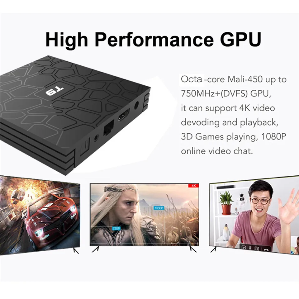 T9 remote control TV box RK3328 quad core 4K HDR Android 8.1 box smart ultra HD 4G / 32G WIFI Google IPTV decoder 4 media player