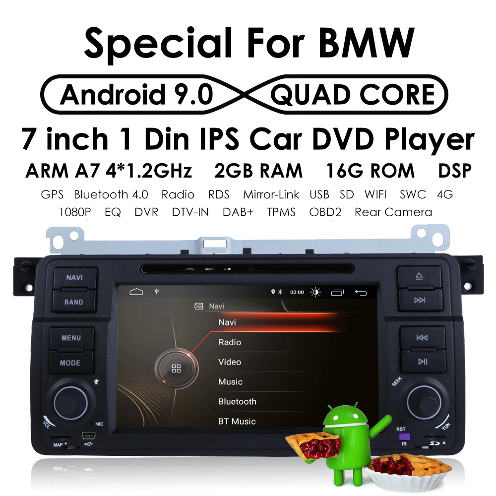 Discount 7" 1 Din IPS Android 9.0 2G RAM Car DVD Radio For bmw series 3 e46 2000-2006 Rover 75 1999-2005 MG ZT Touch screen Free camera 1