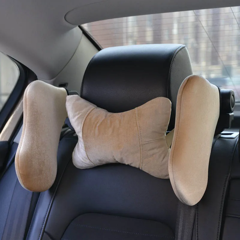 1 комплект регулируемое для сидения автомобиля подголовник для путешествий подушка под шею Авто ворс сон обе стороны Подушка для детей взрослых - Цвет: velvet beige set