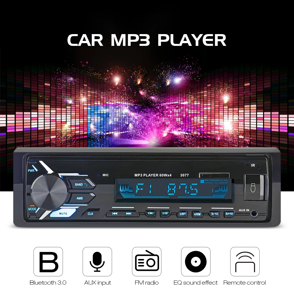 3077 Bluetooth Авто mp3-плеер мультимедийная система 87,5-108,0 МГц fm-радио с пультом дистанционного управления